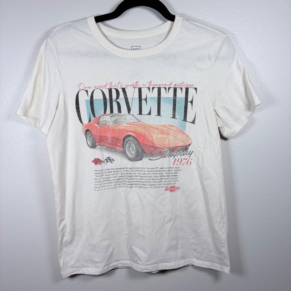 Hybrid‎ Apparel GM Corvette Stingray 1976 Graphic T-Shirt White Womens Small